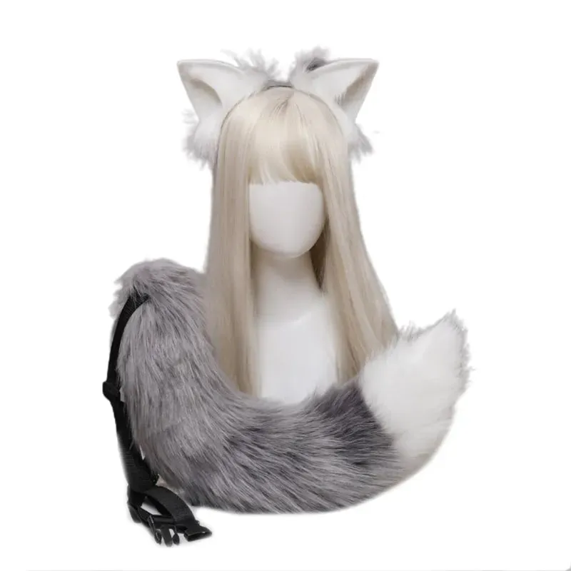 Creative Simulation Animal Cosplay Props Husky Dog Ears Headband Plush Tail Set Hair Accessories for Halloween Christmas