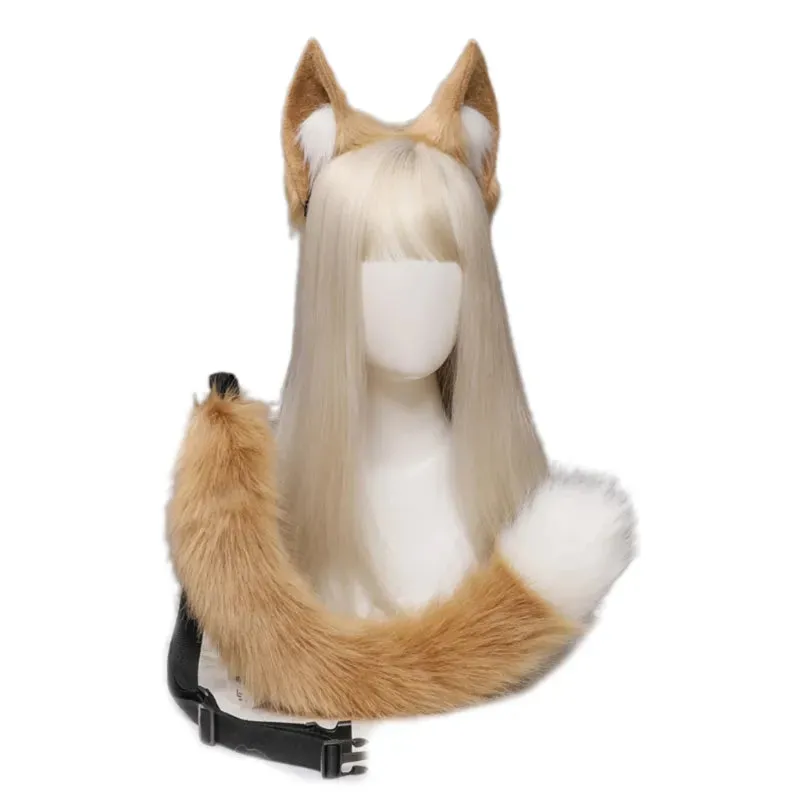 Creative Simulation Animal Cosplay Props Husky Dog Ears Headband Plush Tail Set Hair Accessories for Halloween Christmas