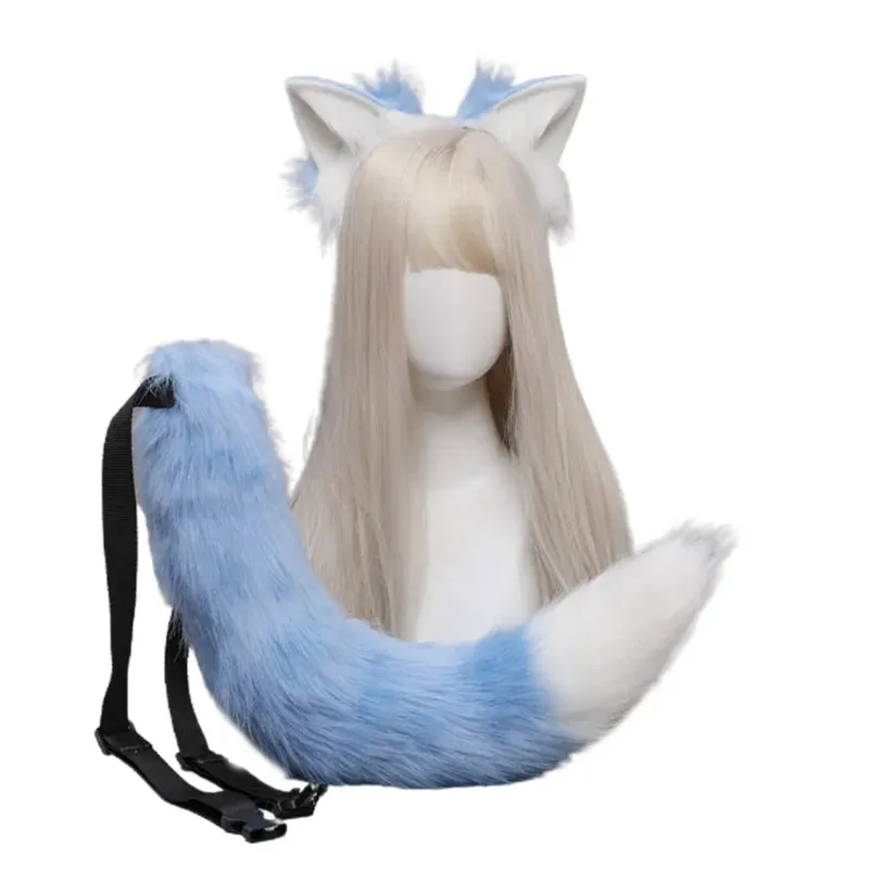 Creative Simulation Animal Cosplay Props Husky Dog Ears Headband Plush Tail Set Hair Accessories for Halloween Christmas