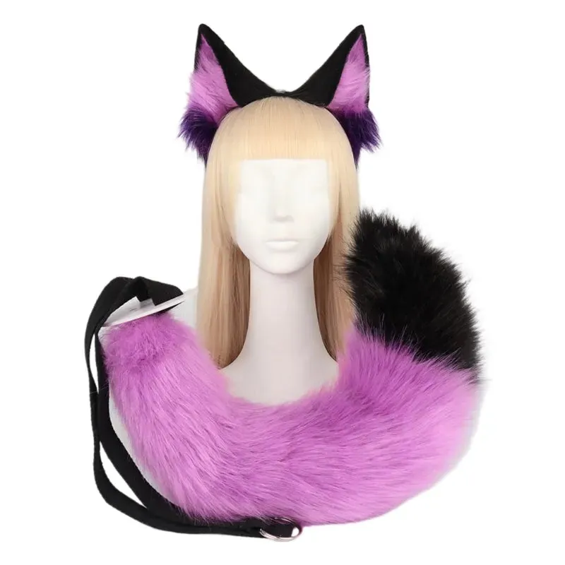 Creative Simulation Animal Cosplay Props Husky Dog Ears Headband Plush Tail Set Hair Accessories for Halloween Christmas