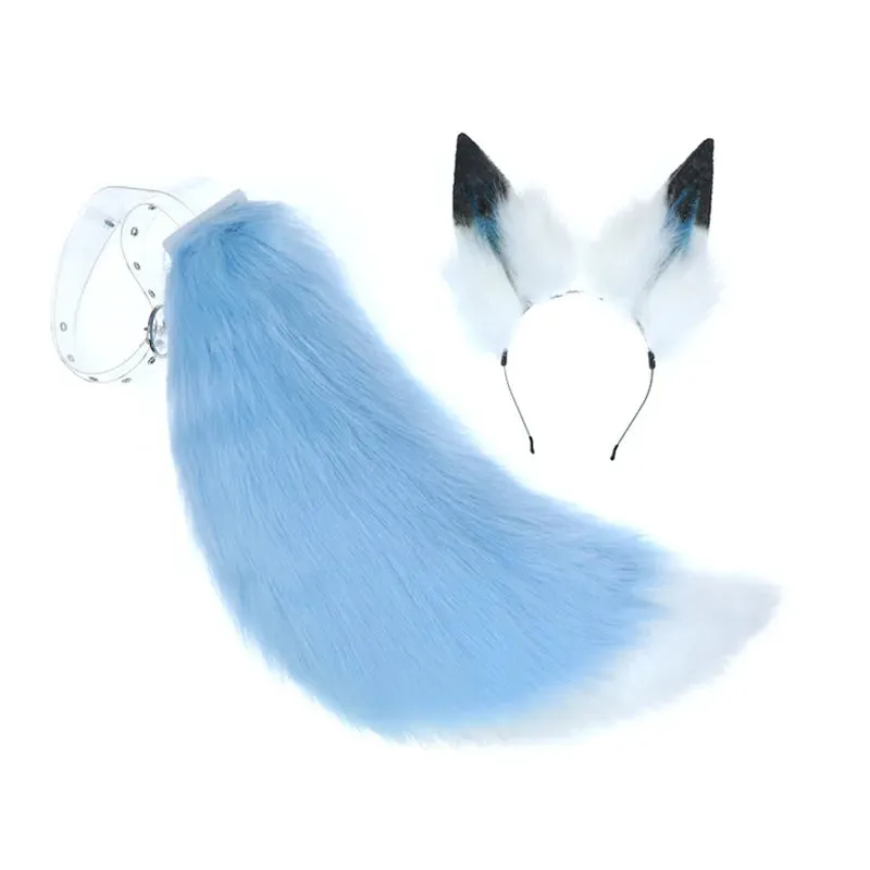 Creative Simulation Animal Cosplay Props Husky Dog Ears Headband Plush Tail Set Hair Accessories for Halloween Christmas