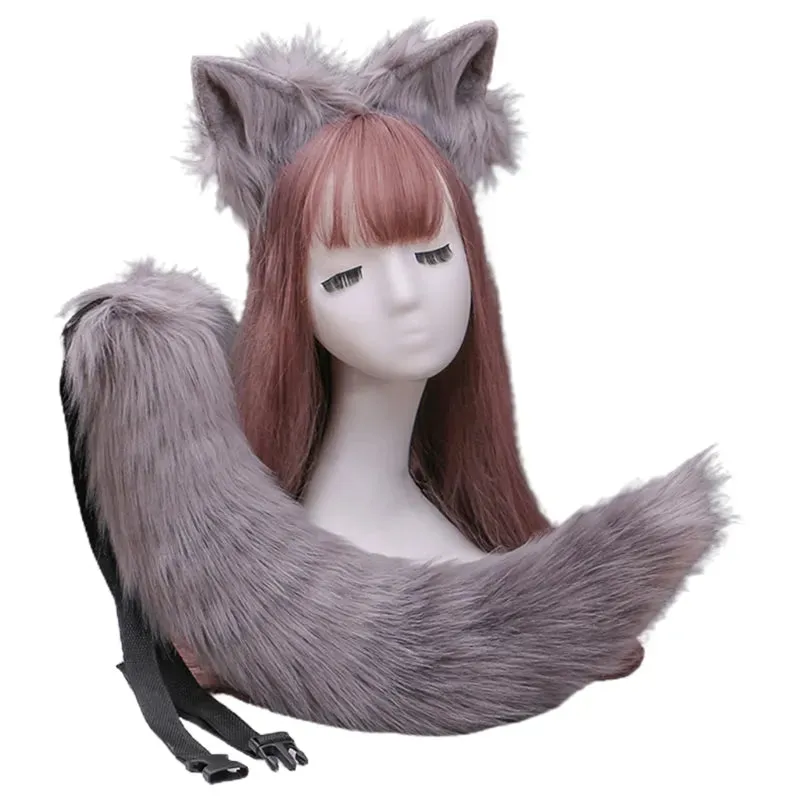 Creative Simulation Animal Cosplay Props Husky Dog Ears Headband Plush Tail Set Hair Accessories for Halloween Christmas
