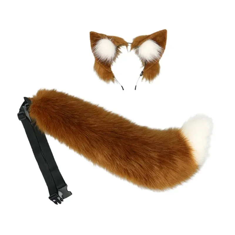 Creative Simulation Animal Cosplay Props Husky Dog Ears Headband Plush Tail Set Hair Accessories for Halloween Christmas