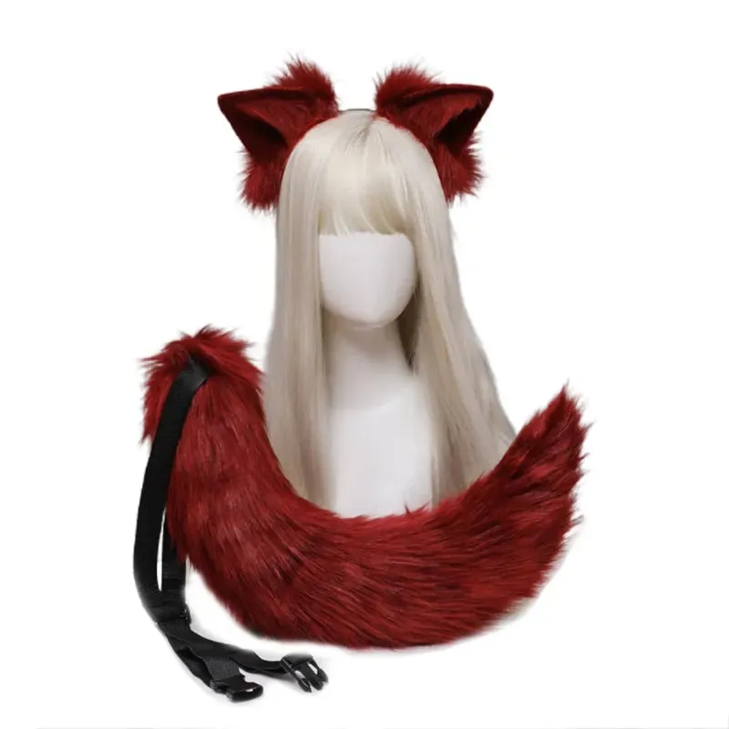 Creative Simulation Animal Cosplay Props Husky Dog Ears Headband Plush Tail Set Hair Accessories for Halloween Christmas