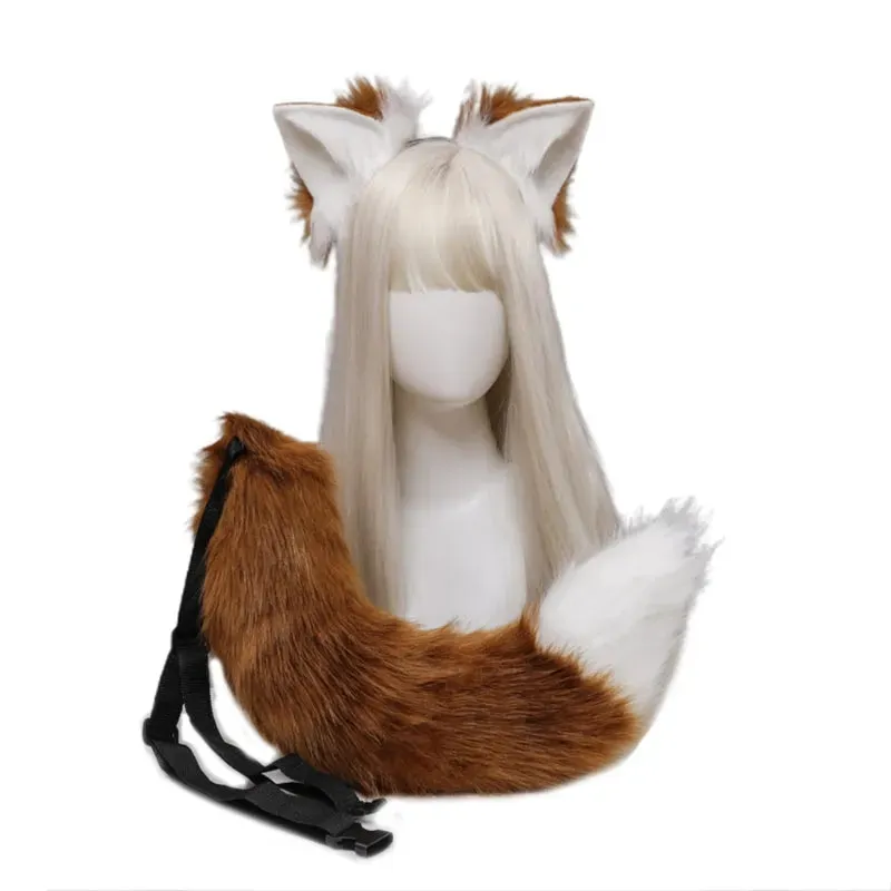 Creative Simulation Animal Cosplay Props Husky Dog Ears Headband Plush Tail Set Hair Accessories for Halloween Christmas