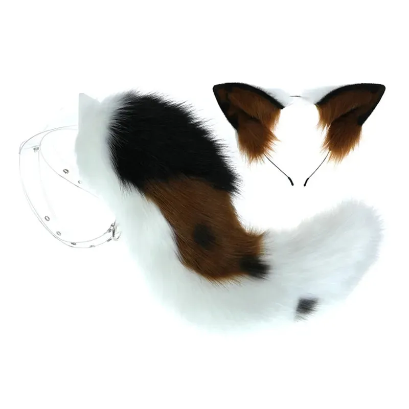 Creative Simulation Animal Cosplay Props Husky Dog Ears Headband Plush Tail Set Hair Accessories for Halloween Christmas