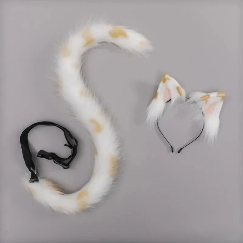 Creative Simulation Animal Cosplay Props Husky Dog Ears Headband Plush Tail Set Hair Accessories for Halloween Christmas