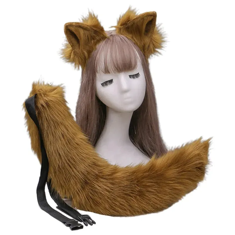 Creative Simulation Animal Cosplay Props Husky Dog Ears Headband Plush Tail Set Hair Accessories for Halloween Christmas