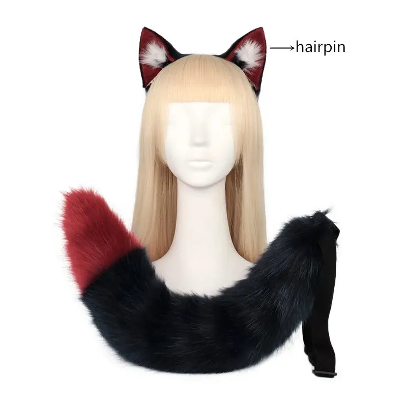Creative Simulation Animal Cosplay Props Husky Dog Ears Headband Plush Tail Set Hair Accessories for Halloween Christmas