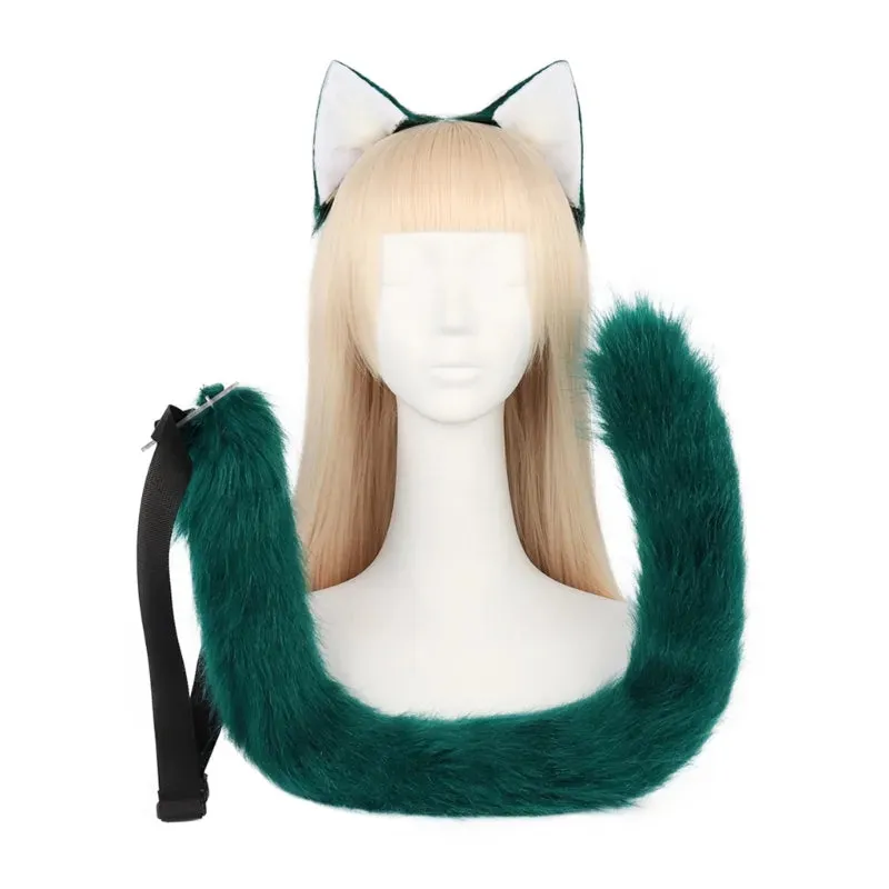 Creative Simulation Animal Cosplay Props Husky Dog Ears Headband Plush Tail Set Hair Accessories for Halloween Christmas