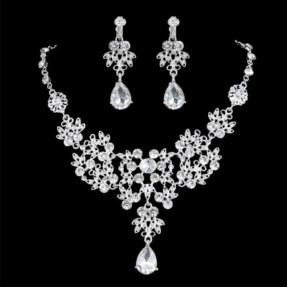 Crystal AB Rhinestone Jewelry Set for Women Choker Necklace Earrings Costume Jewelry