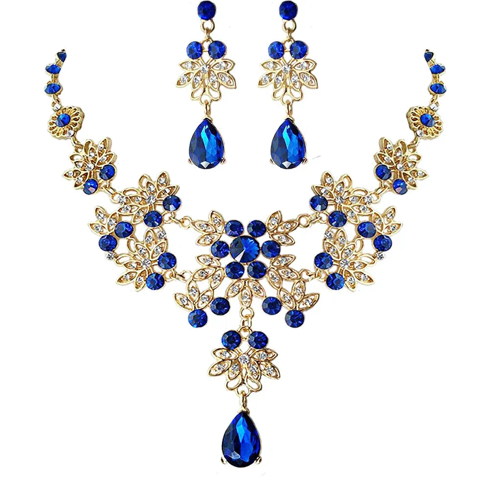 Crystal AB Rhinestone Jewelry Set for Women Choker Necklace Earrings Costume Jewelry