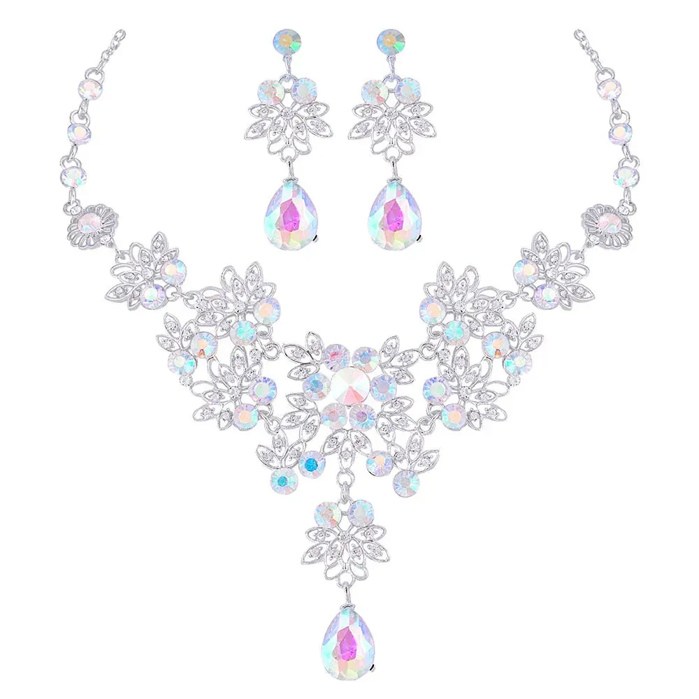 Crystal AB Rhinestone Jewelry Set for Women Choker Necklace Earrings Costume Jewelry