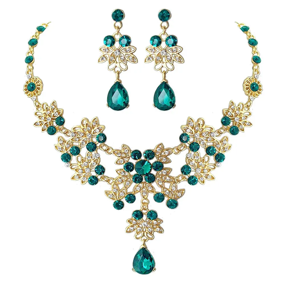 Crystal AB Rhinestone Jewelry Set for Women Choker Necklace Earrings Costume Jewelry