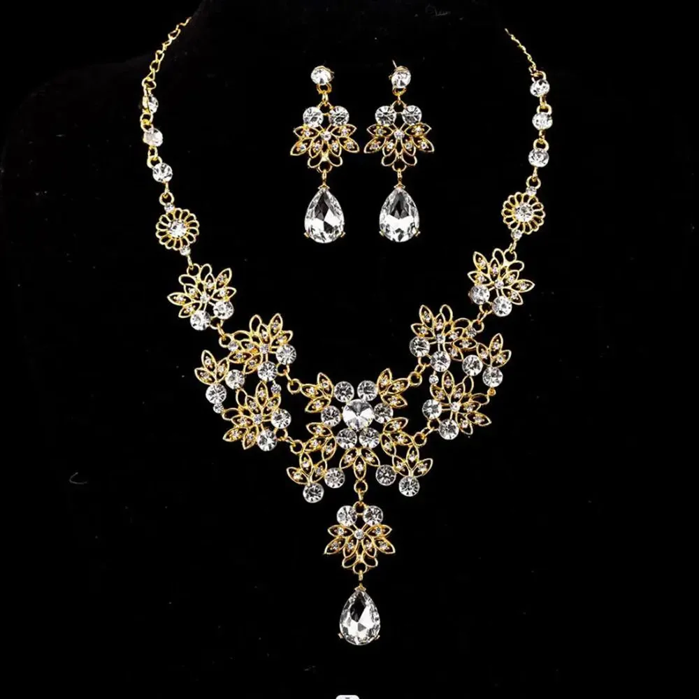 Crystal AB Rhinestone Jewelry Set for Women Choker Necklace Earrings Costume Jewelry
