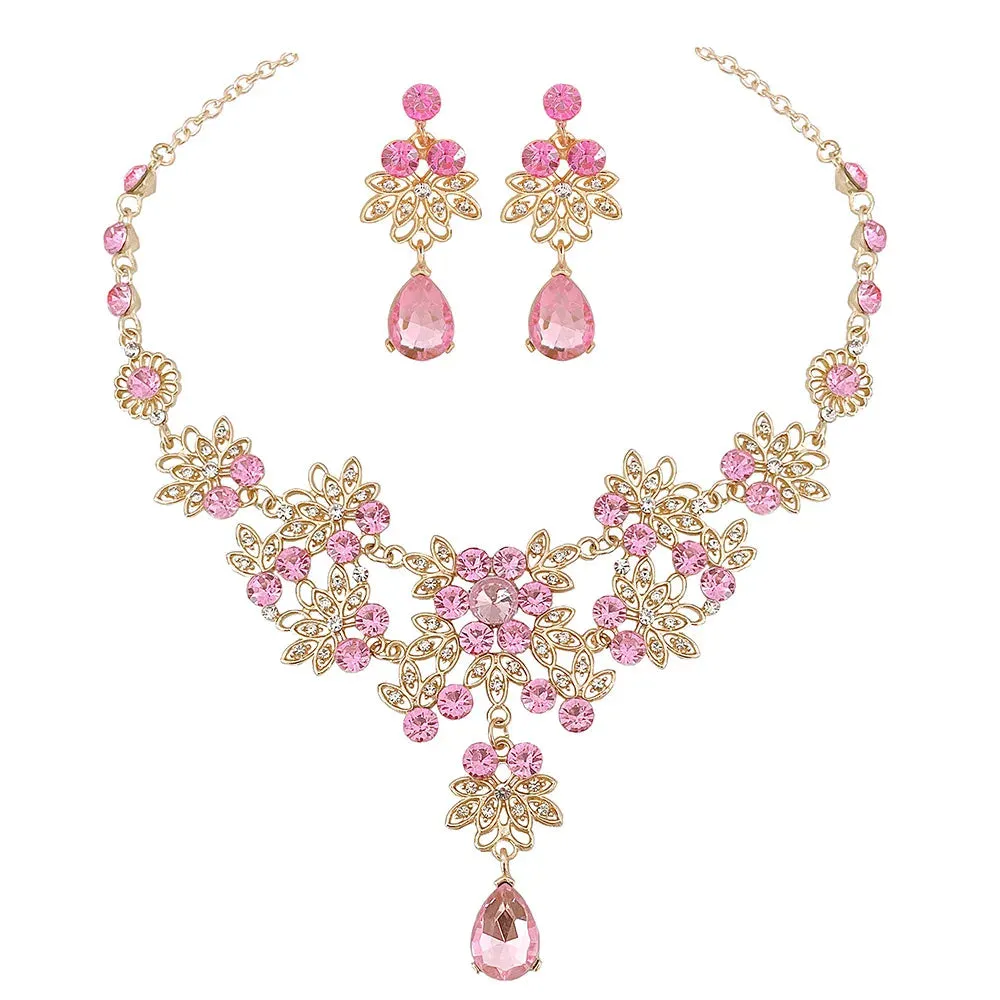 Crystal AB Rhinestone Jewelry Set for Women Choker Necklace Earrings Costume Jewelry