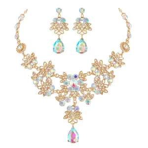 Crystal AB Rhinestone Jewelry Set for Women Choker Necklace Earrings Costume Jewelry
