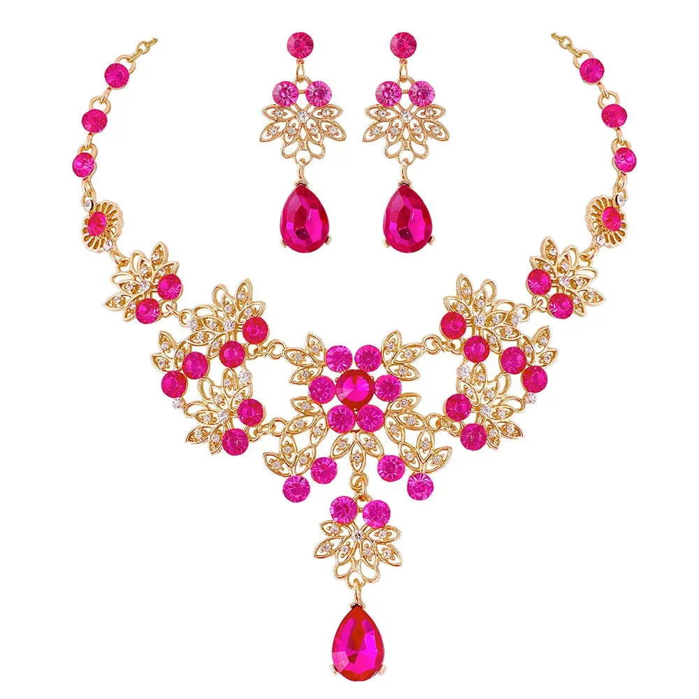 Crystal AB Rhinestone Jewelry Set for Women Choker Necklace Earrings Costume Jewelry
