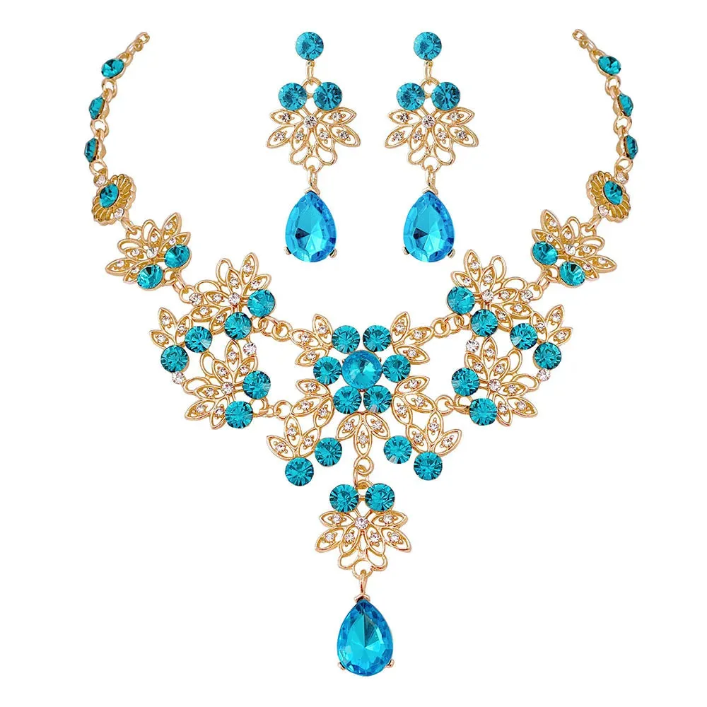 Crystal AB Rhinestone Jewelry Set for Women Choker Necklace Earrings Costume Jewelry