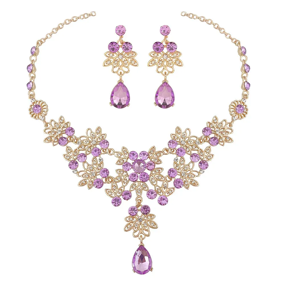 Crystal AB Rhinestone Jewelry Set for Women Choker Necklace Earrings Costume Jewelry