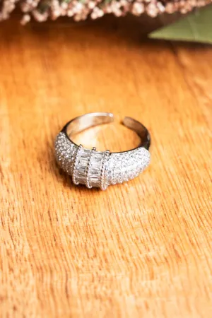 Crystal Avenue Special Moment Cubic Zirconia Silvertone Cuff Ring