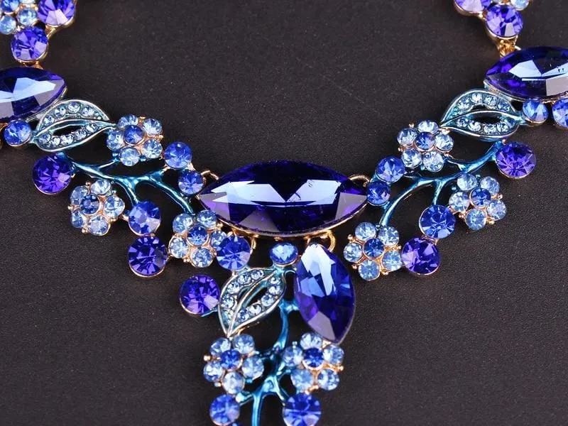 Crystal Leaves Flowers Bridal Jewelry Set