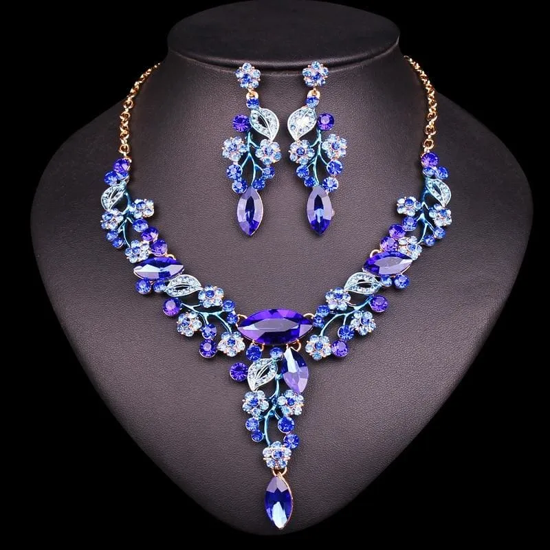 Crystal Leaves Flowers Bridal Jewelry Set