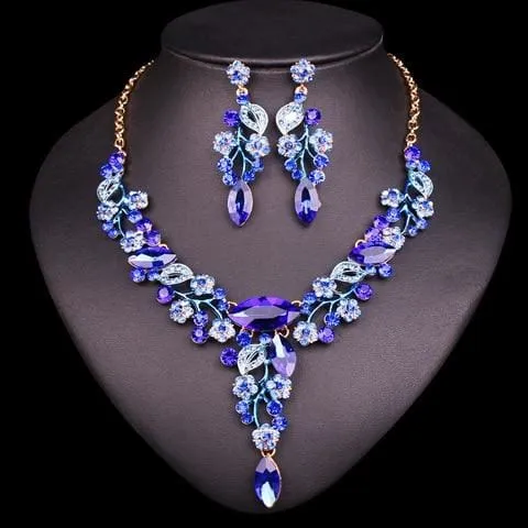 Crystal Leaves Flowers Bridal Jewelry Set