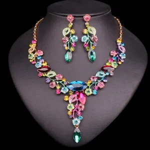 Crystal Leaves Flowers Bridal Jewelry Set