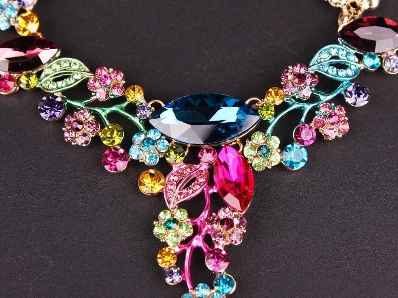 Crystal Leaves Flowers Bridal Jewelry Set