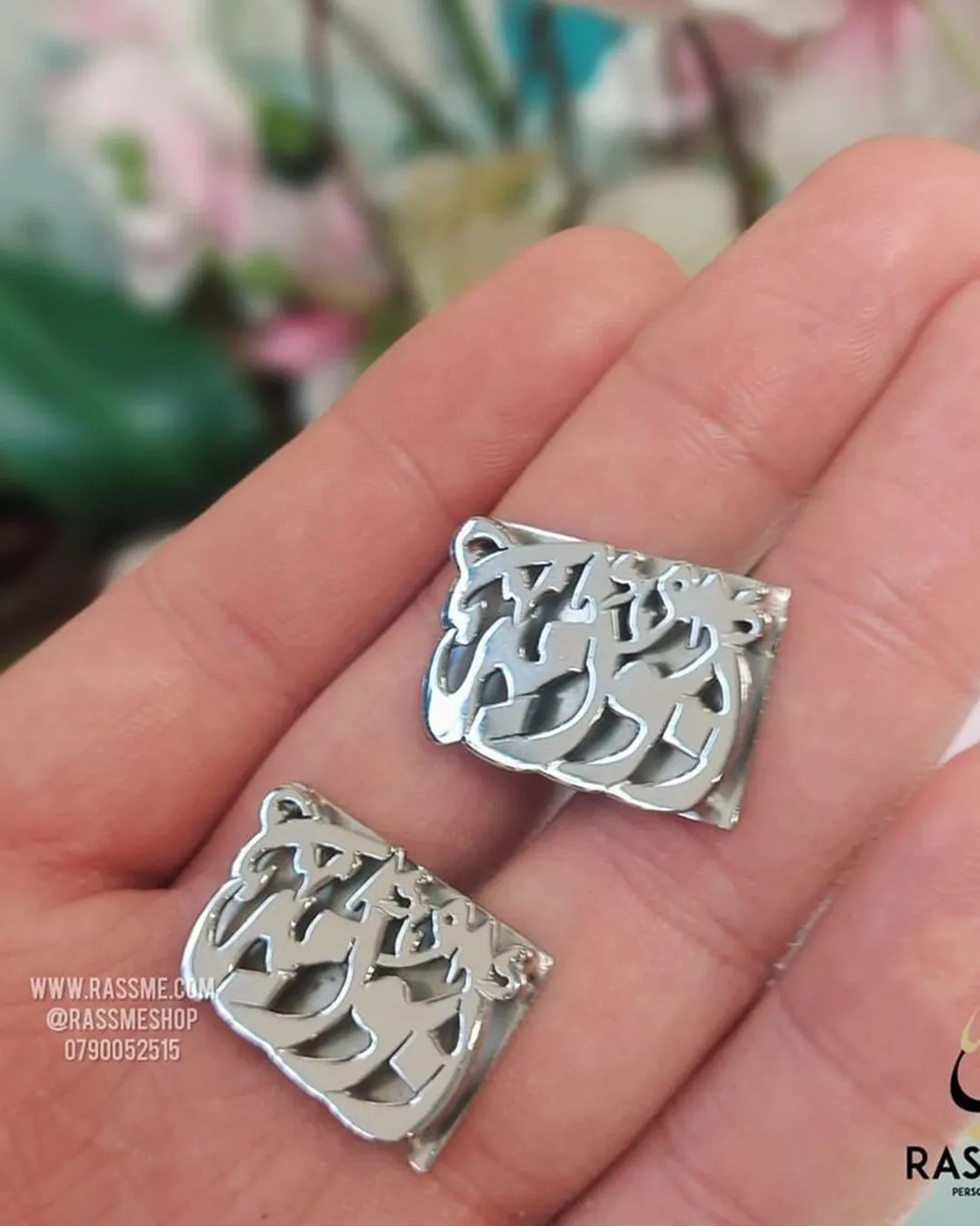 Customized Silver 925 3D cufflinks Set Rhodium Plated - Arabic or English