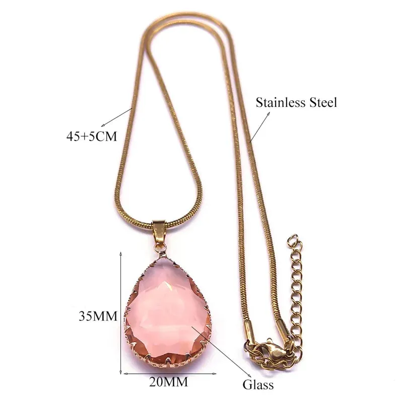 Cute Water Drop Glass Pendant Necklaces for Women