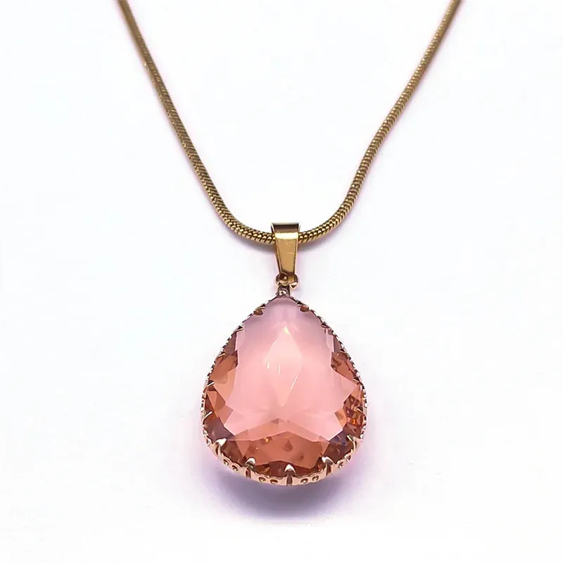 Cute Water Drop Glass Pendant Necklaces for Women