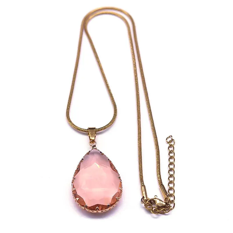 Cute Water Drop Glass Pendant Necklaces for Women