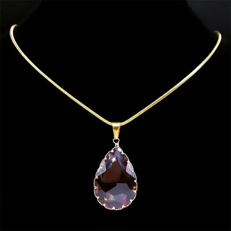 Cute Water Drop Glass Pendant Necklaces for Women
