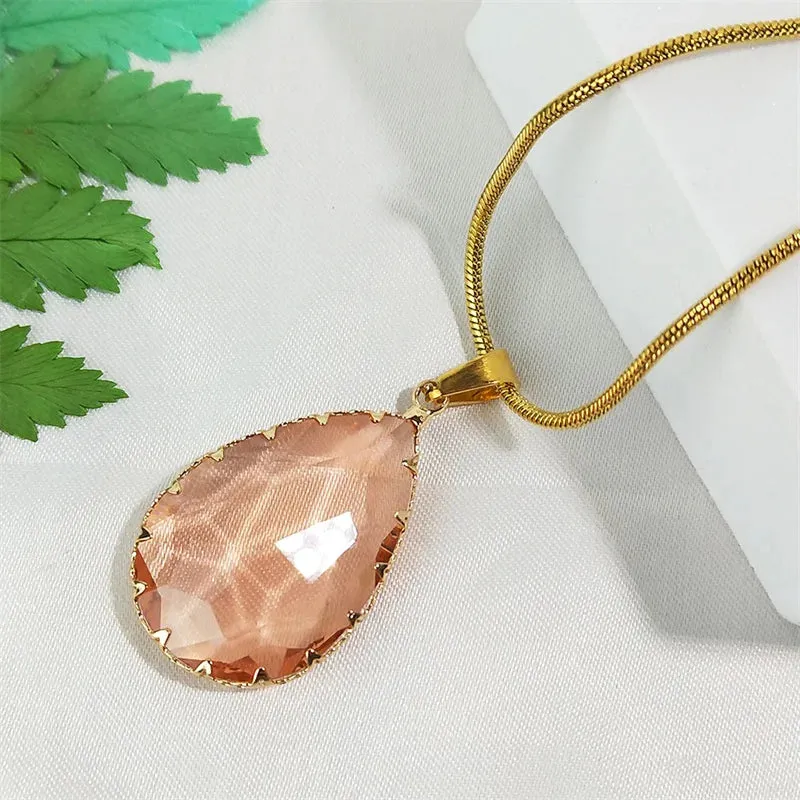 Cute Water Drop Glass Pendant Necklaces for Women