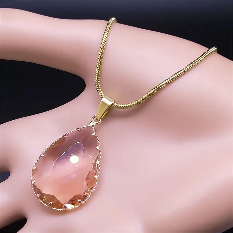 Cute Water Drop Glass Pendant Necklaces for Women