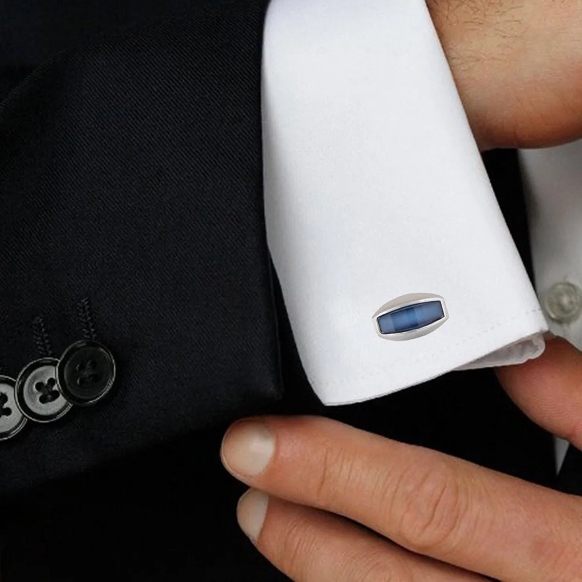 Cylinder Blue Crystal Cufflinks In Box