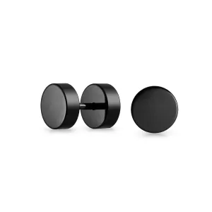 d Black Bar Bell 8MM Round Illusion Faux Ear Plug Earrings Men Surgical Steel 16G