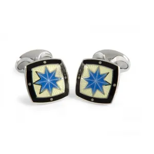 DEAKIN & FRANCIS Sterling Silver Fancy Blue Star Enamel Cufflinks