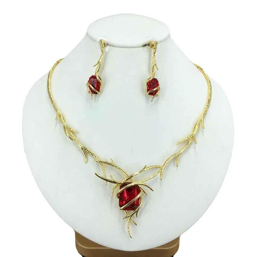 Dubai Jewelry Sets Beautitul Rhinestone Necklace with Earrings for Women