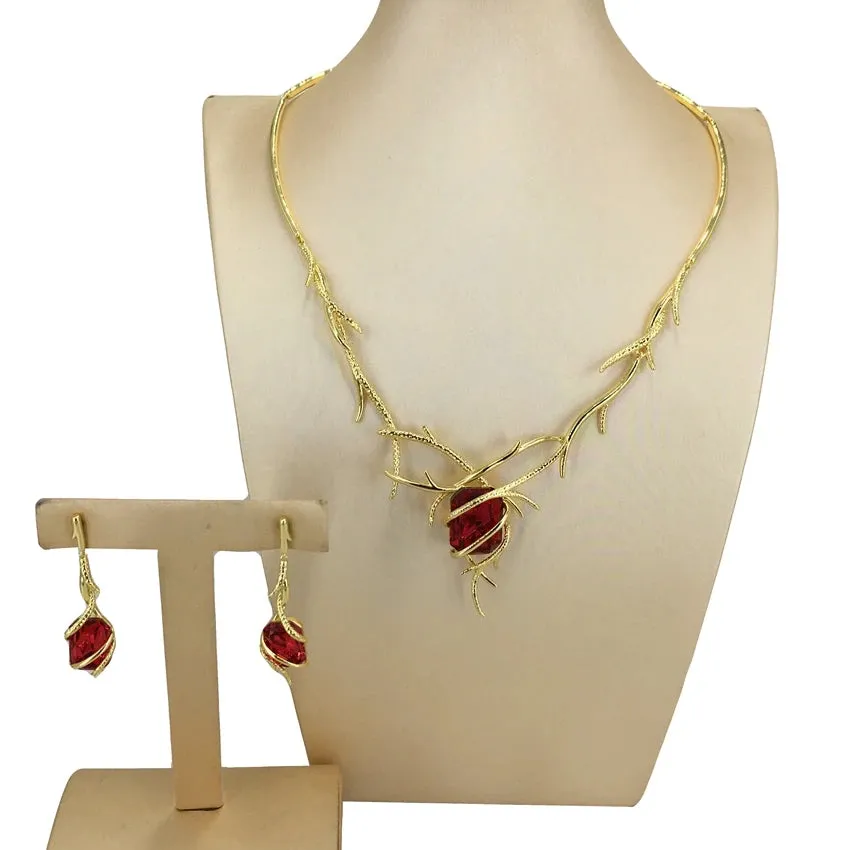 Dubai Jewelry Sets Beautitul Rhinestone Necklace with Earrings for Women