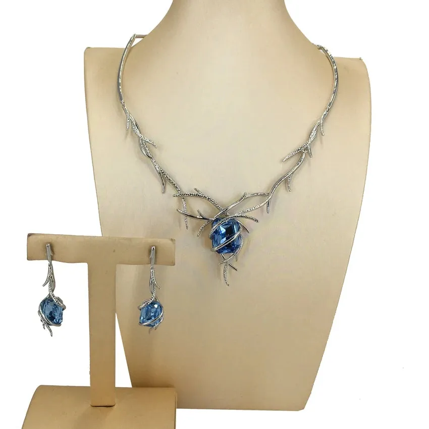 Dubai Jewelry Sets Beautitul Rhinestone Necklace with Earrings for Women