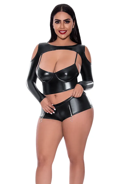 Explore Me- Plus Size Wet Look Lingerie