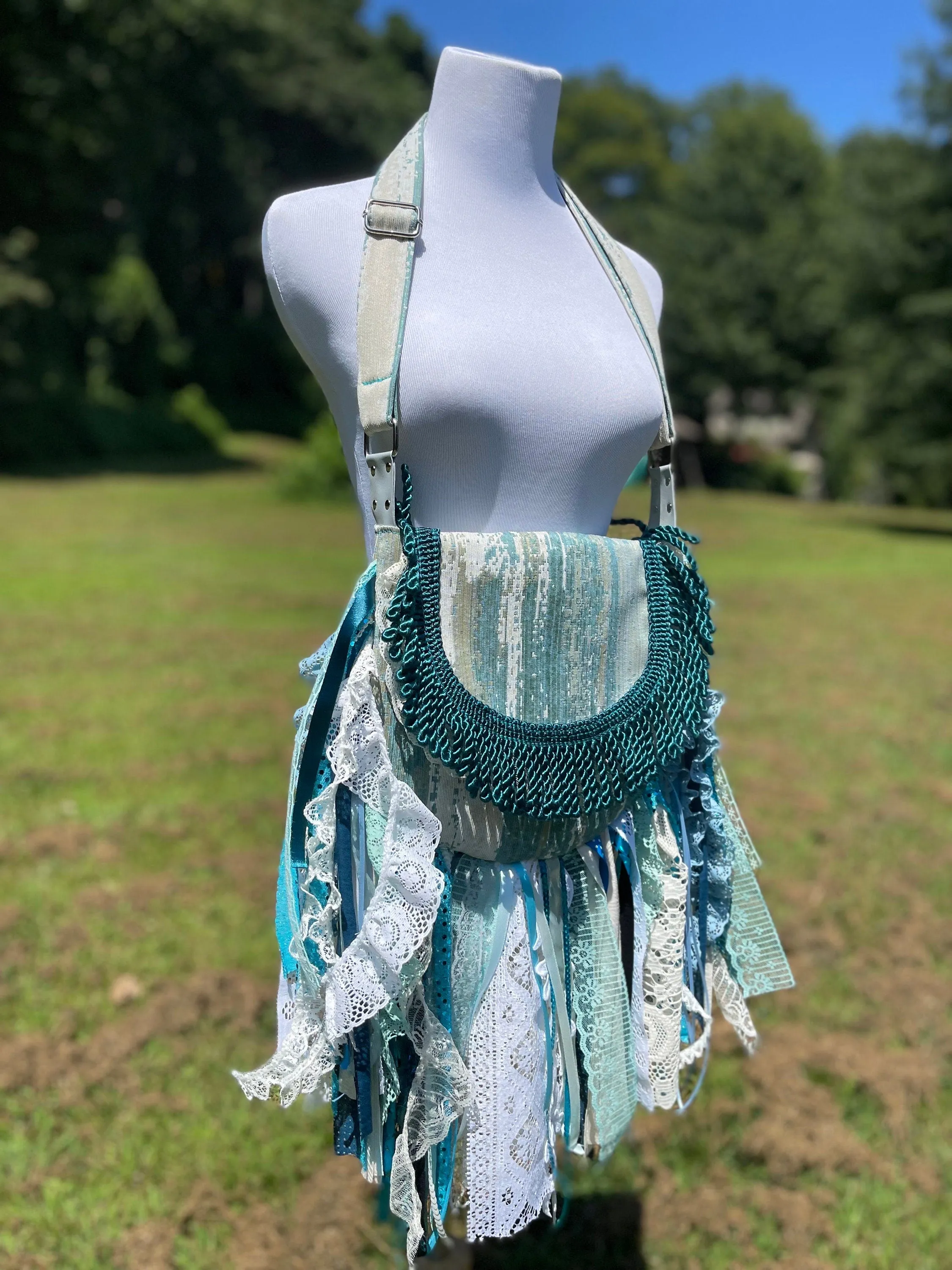 Fashion Forward Teal Lace Fringe Purse - Unique Hippie Handbag for Boho Chic Looks