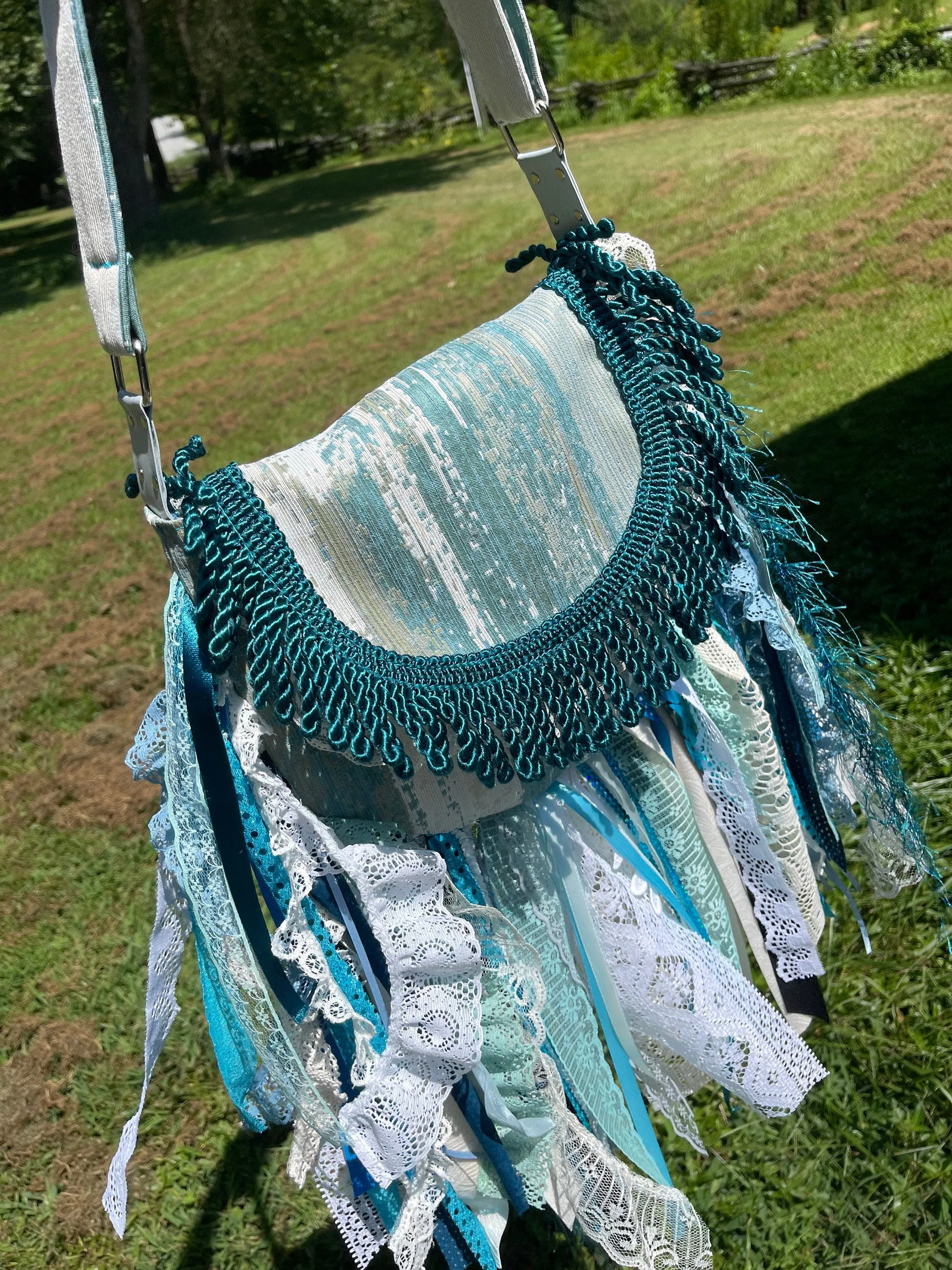 Fashion Forward Teal Lace Fringe Purse - Unique Hippie Handbag for Boho Chic Looks