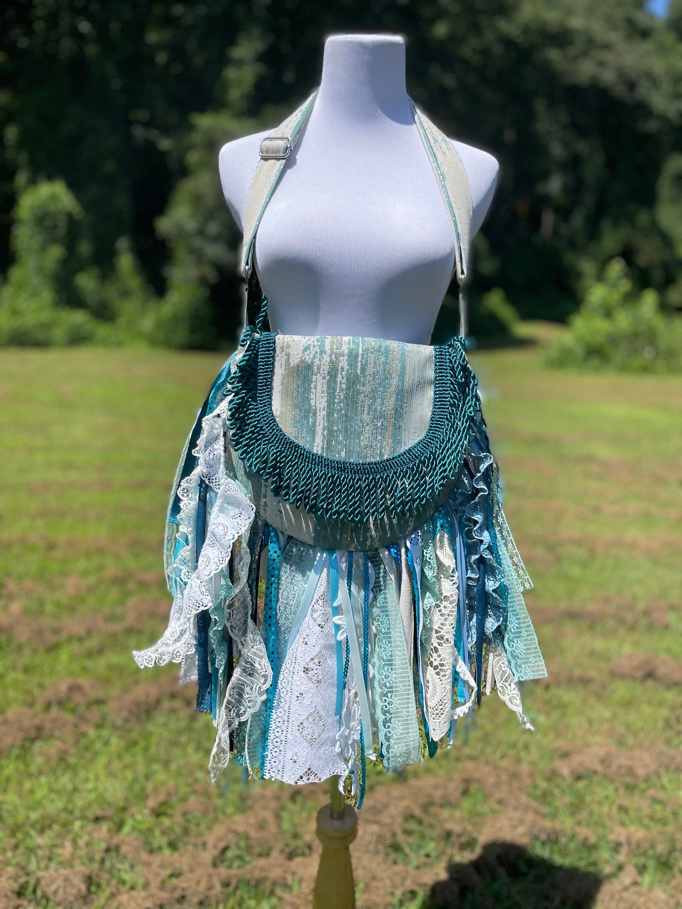 Fashion Forward Teal Lace Fringe Purse - Unique Hippie Handbag for Boho Chic Looks