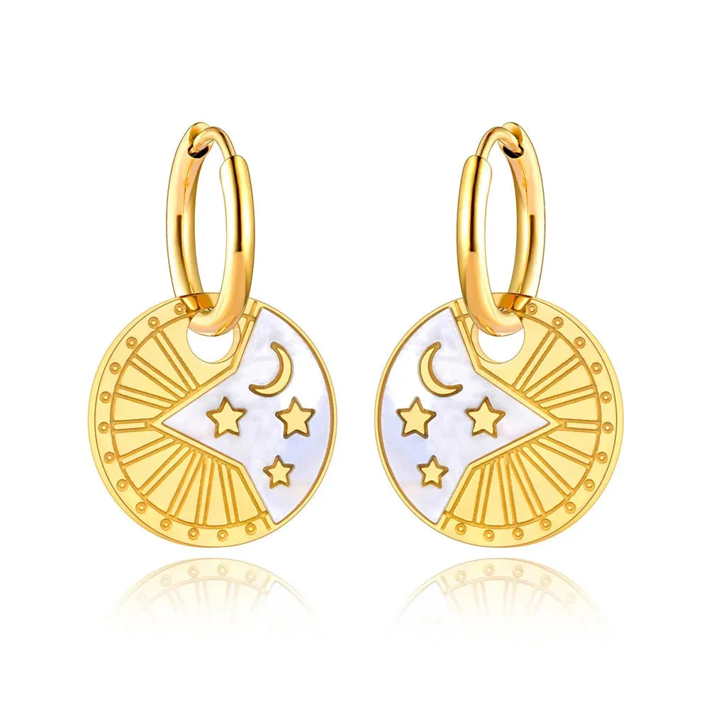 Fashion Shell Star Moon Hoop Earrings For Women