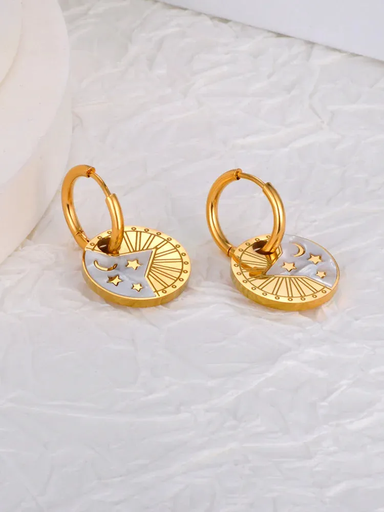 Fashion Shell Star Moon Hoop Earrings For Women