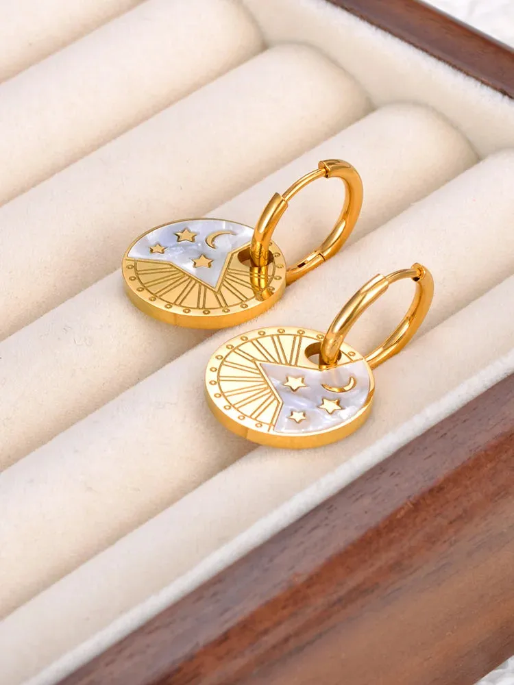 Fashion Shell Star Moon Hoop Earrings For Women